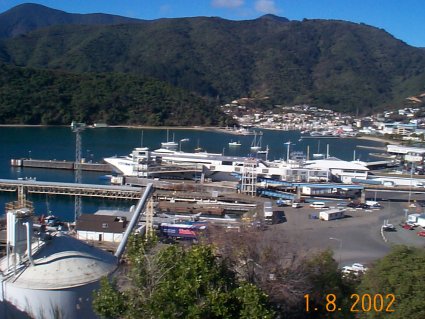Picton Harbour with one of the large ferrier obscured by machinery